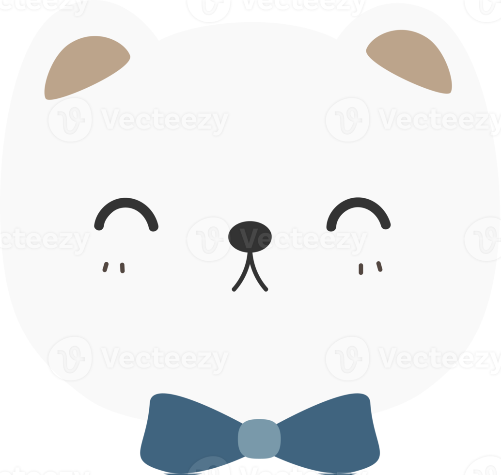 cute teddy bear wears ribbon cartoon flat design element illustration png