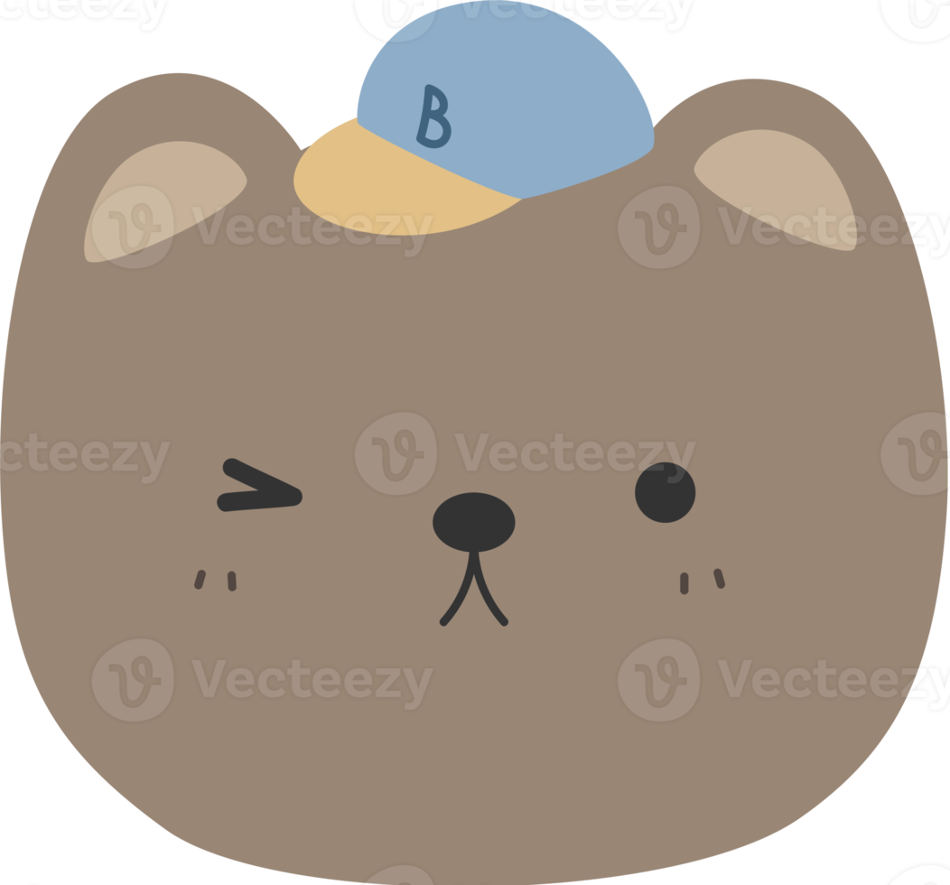 cute teddy bear wears cap cartoon flat design element illustration png