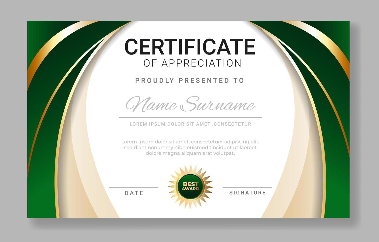 Luxury Green Certificate of Appreciation Template 14578469 Vector Art