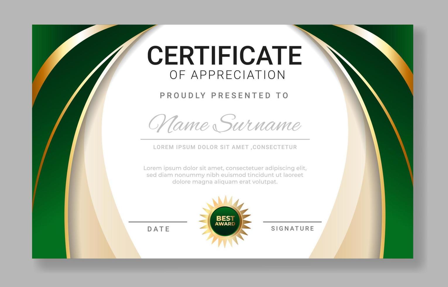 Luxury Green Certificate of Appreciation Template vector