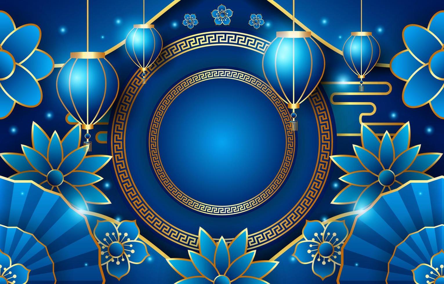 Happy chinese new year banner with blue lanterns Vector Image