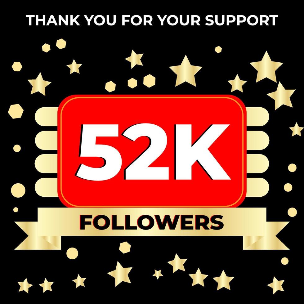 Thank you 52k followers celebration template design perfect for social network and followers, Vector illustration.