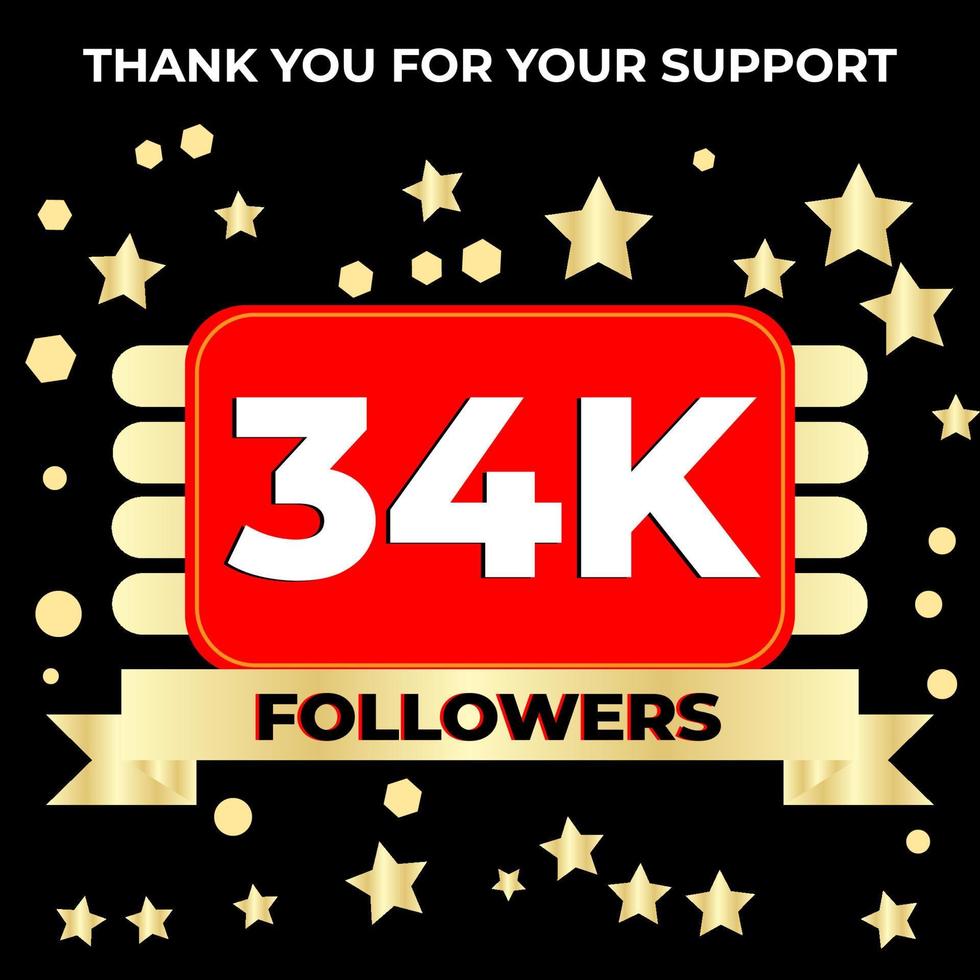 Thank you 34k followers celebration template design perfect for social network and followers, Vector illustration.