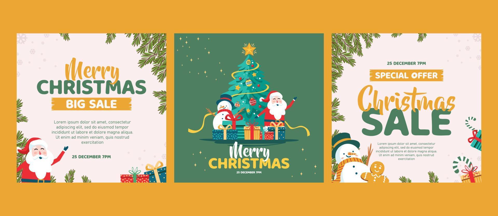 Christmas sale social media post design template vector