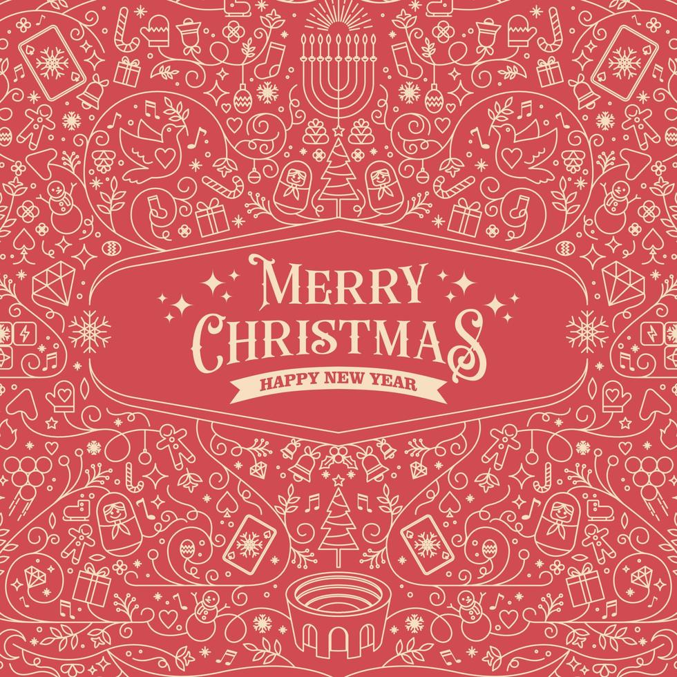 Typography Set of Christmas and Happy New Year Floral Card templates. Trendy retro style. Vector design element.