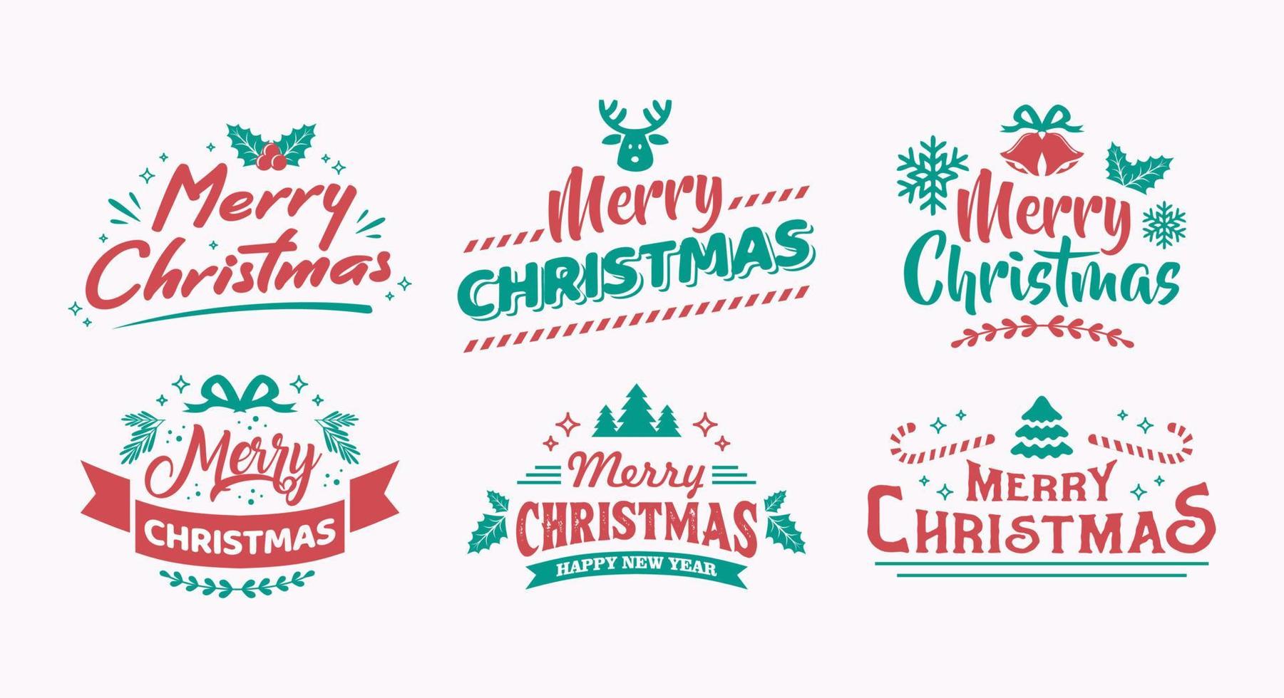 Typography Set of Christmas and Happy New Year Floral Card templates. Trendy retro style. Vector design element.