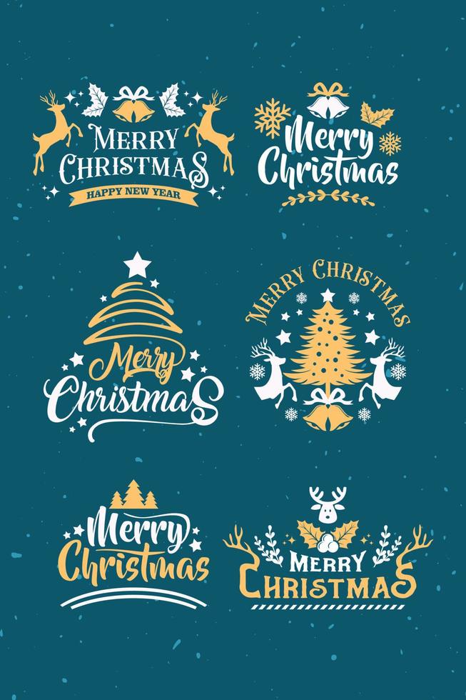 Typography Set of Christmas and Happy New Year Floral Card templates. Trendy retro style. Vector design element.