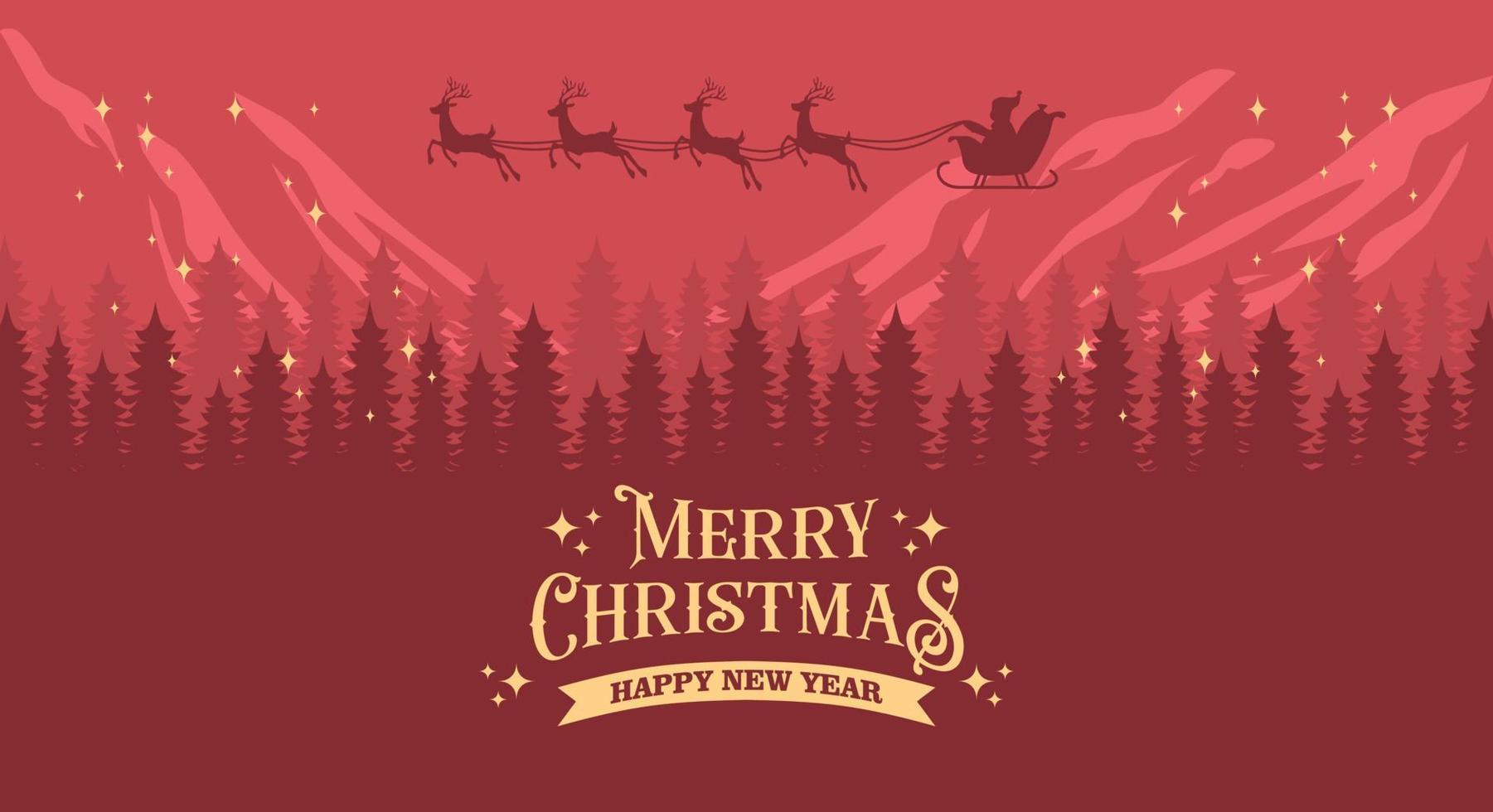 Christmas and New Year Typographical banner with winter landscape. Merry Christmas card. Vector Illustration