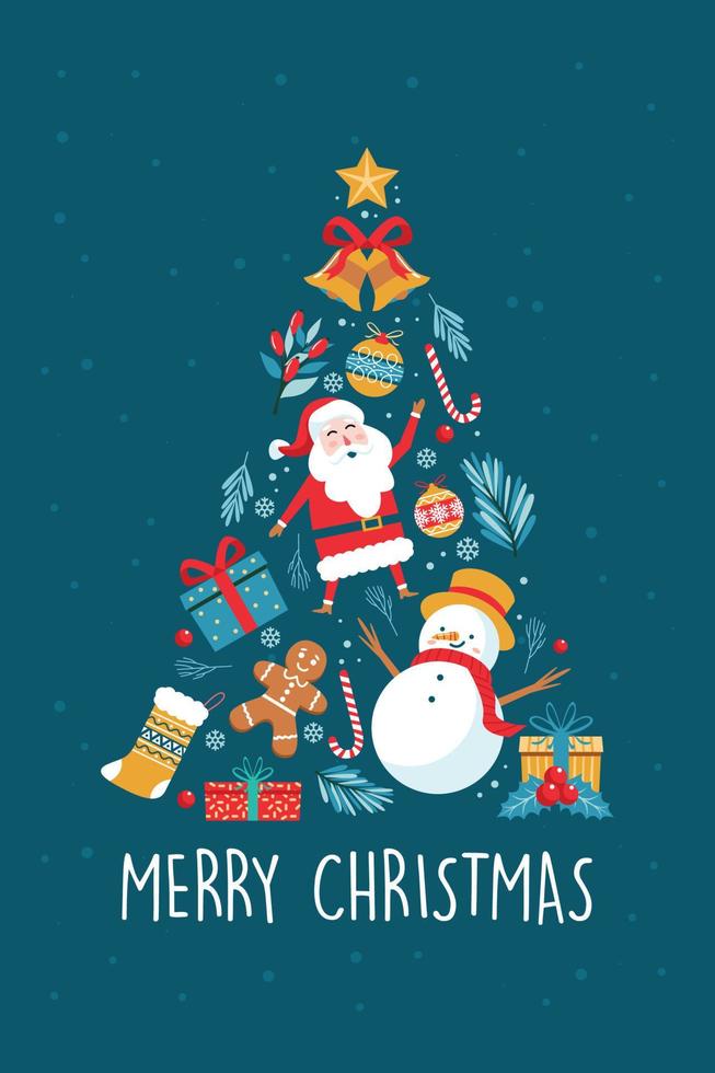 árbol de Navidad. tarjeta de felicitación de feliz navidad y año nuevo. ilustración vectorial vector
