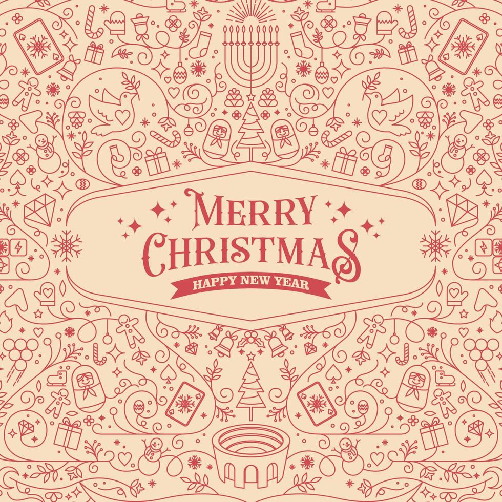 Typography Set of Christmas and Happy New Year Floral Card templates. Trendy retro style. Vector design element.