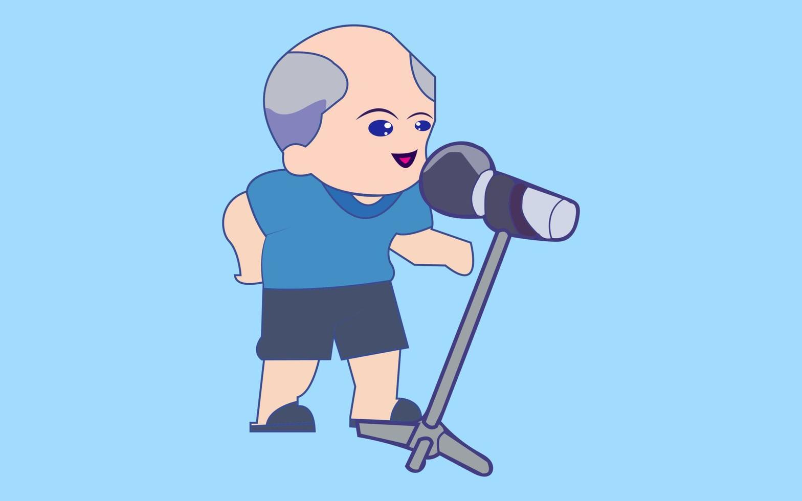 Cute old man singing cartoon Pro vector