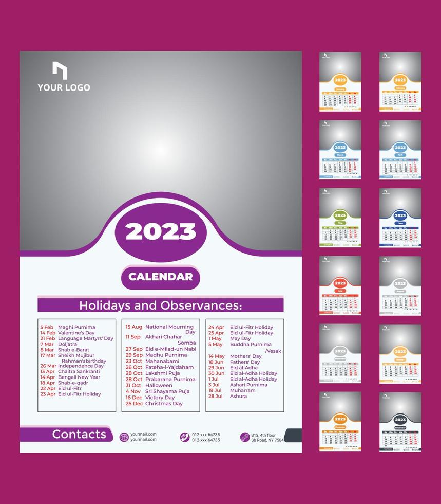 plantilla de calendario de año nuevo 2023 vector