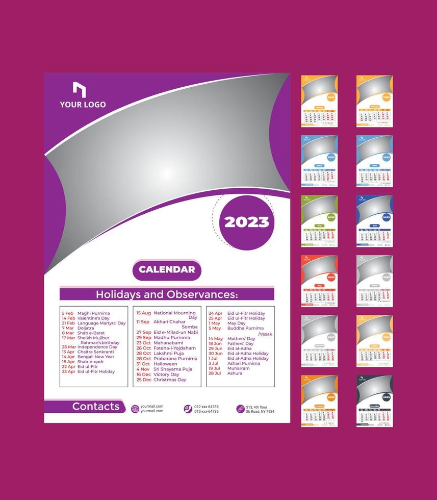 2023 new year calendar template vector