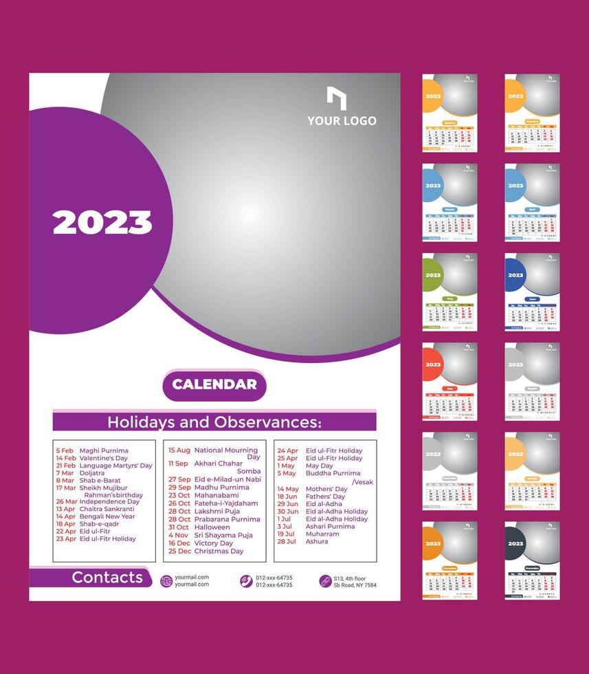 2023 new year calendar template vector