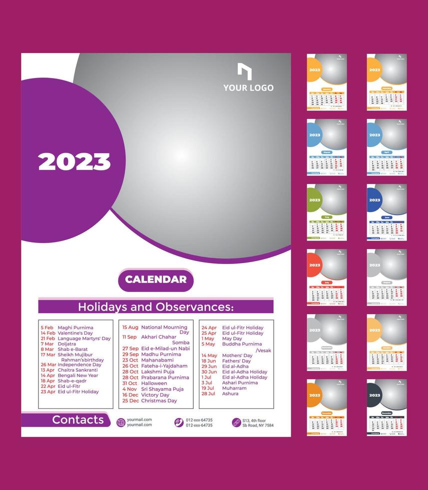 plantilla de calendario de año nuevo 2023 vector