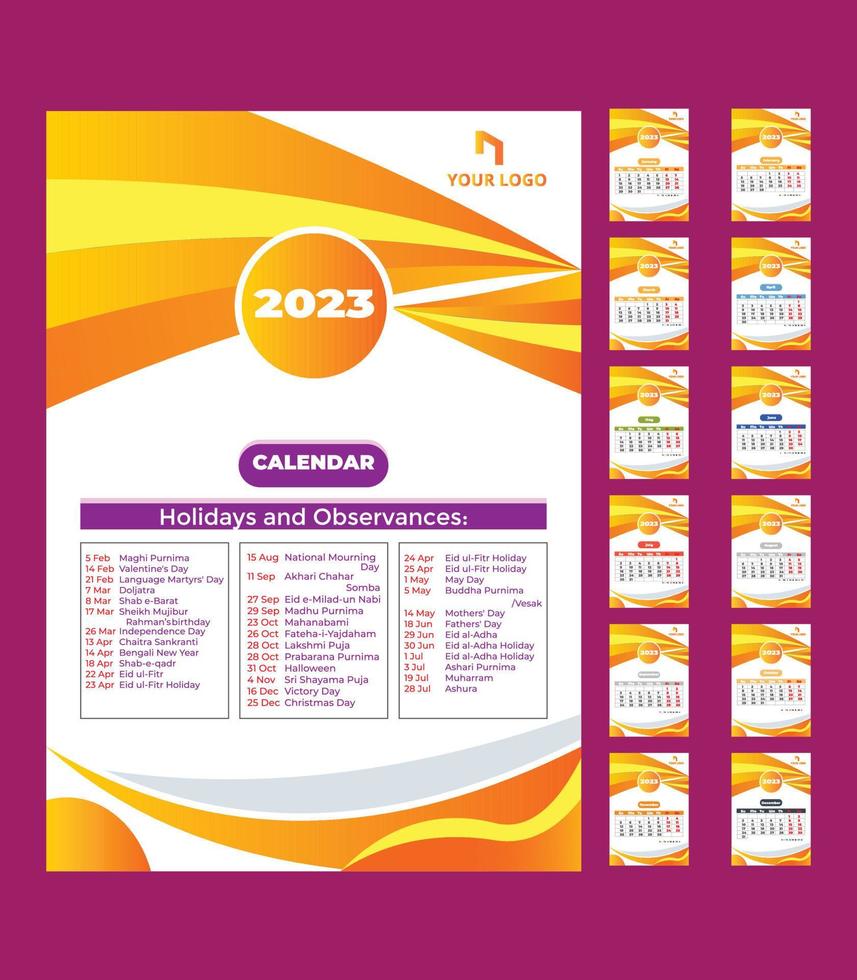 plantilla de calendario de año nuevo 2023 vector