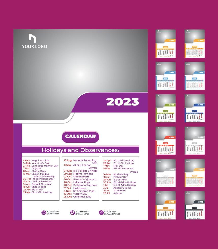 2023 new year calendar template vector