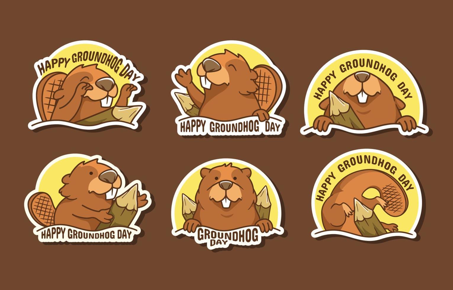 Happy Groundhog Day Sticker Template vector