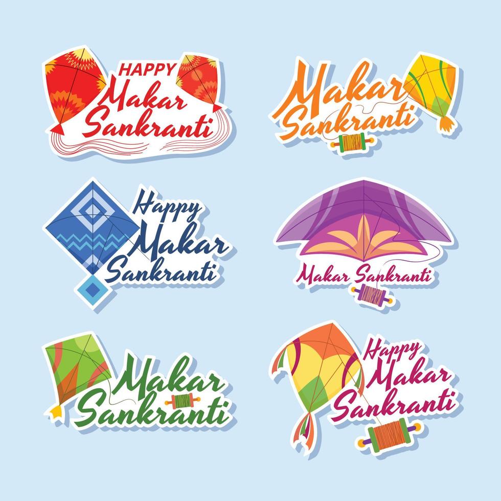 Happy Makar Sankranti Stickers Set vector
