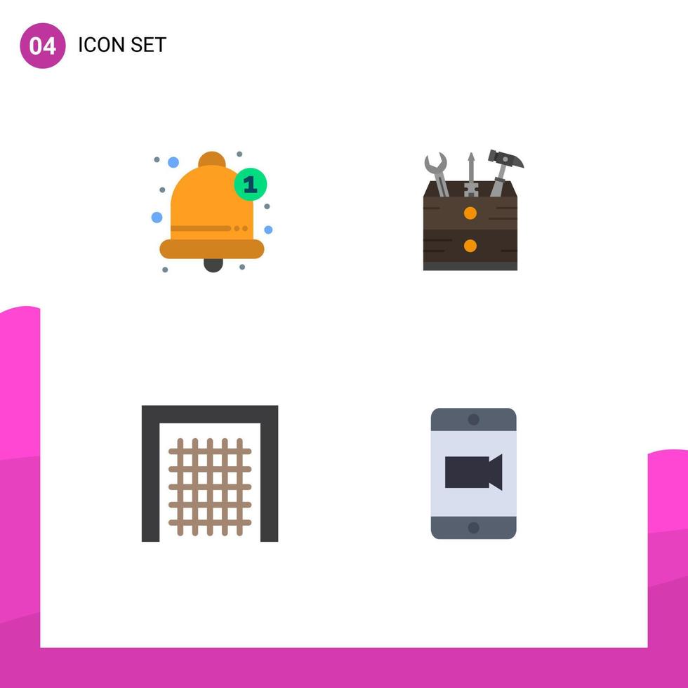 4 Universal Flat Icon Signs Symbols of alert goal alarm carpenter sport Editable Vector Design Elements