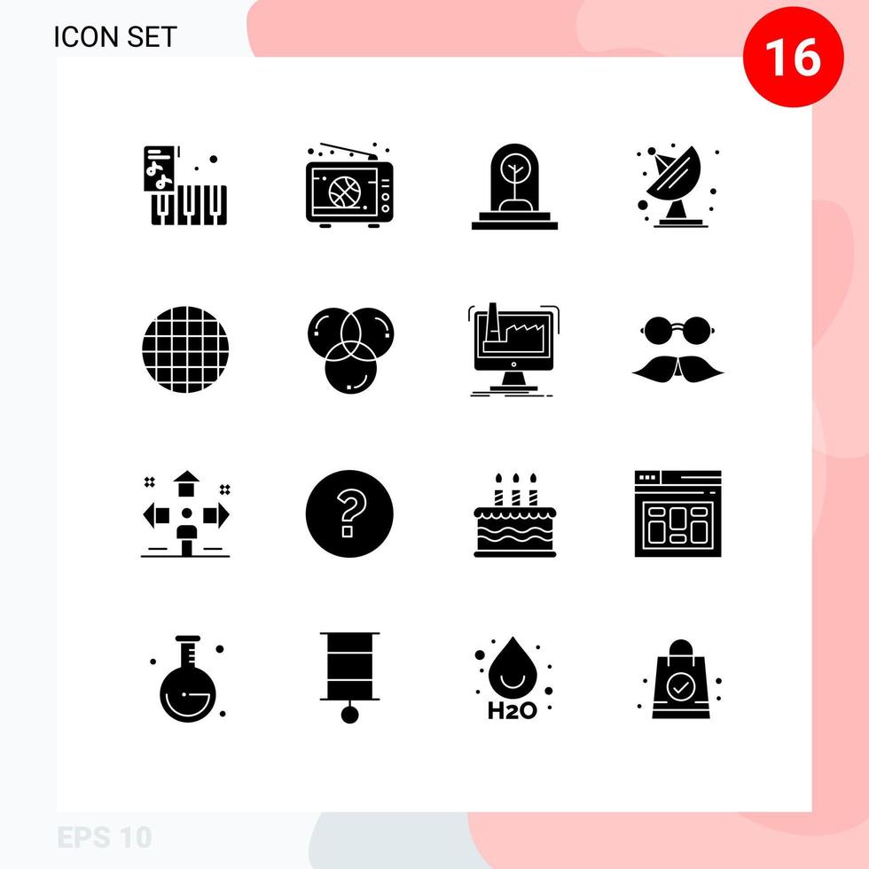 Set of 16 Vector Solid Glyphs on Grid for viennese space business communication tree Editable Vector Design Elements