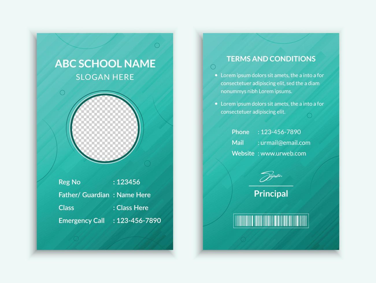 School id card template and vatical college student identity card design layout vector