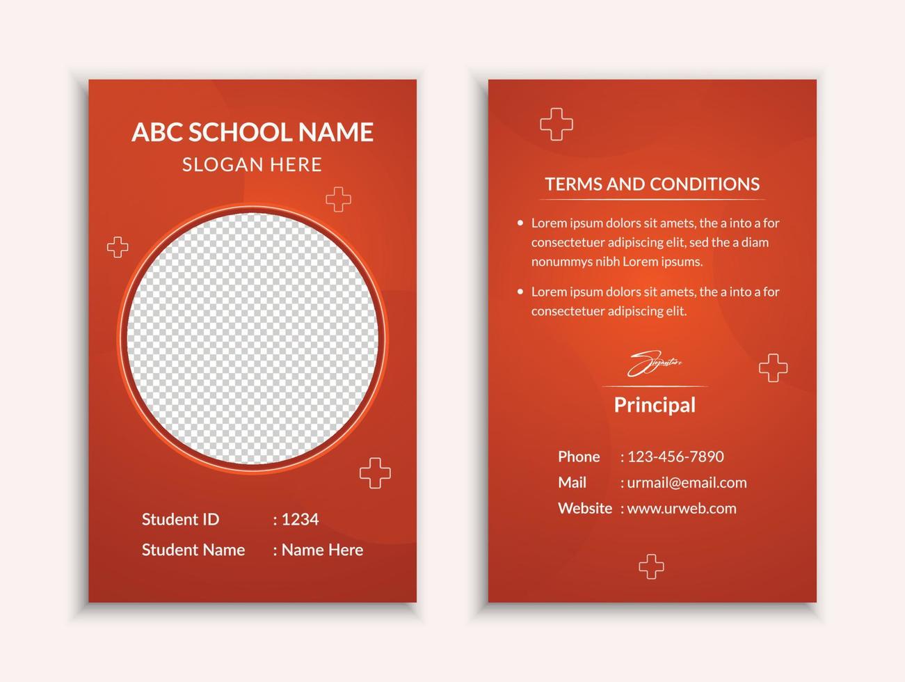 School id card template and vatical college student identity card design layout vector