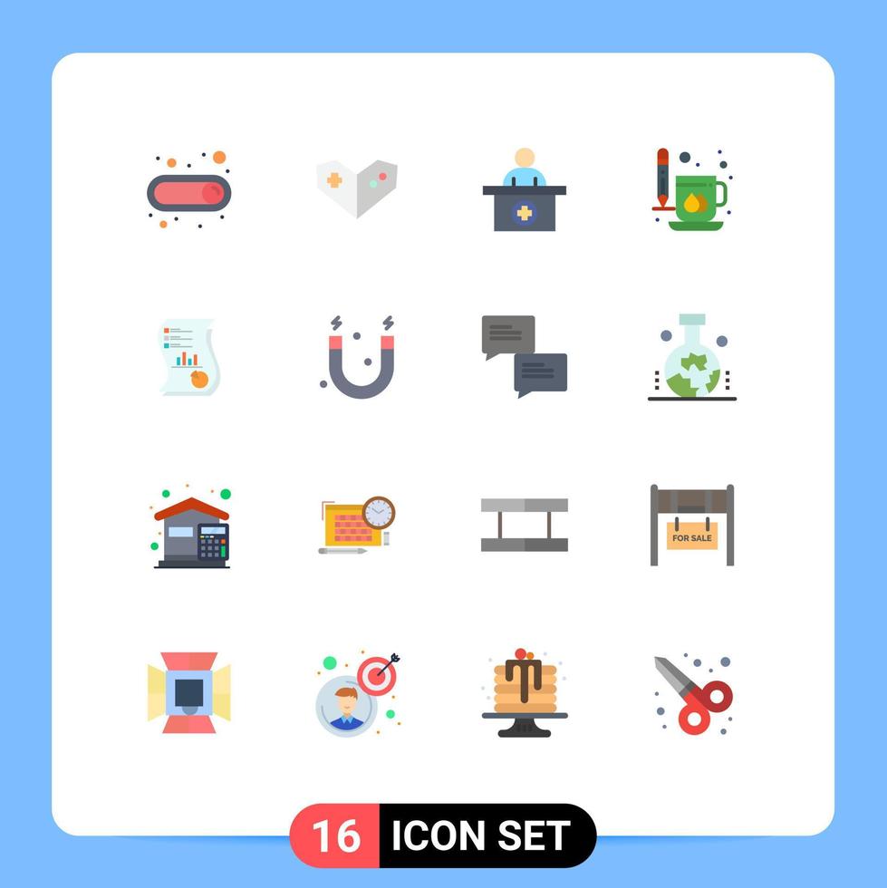 Modern Set of 16 Flat Colors Pictograph of business audit receptionist print drink Editable Pack of Creative Vector Design Elements