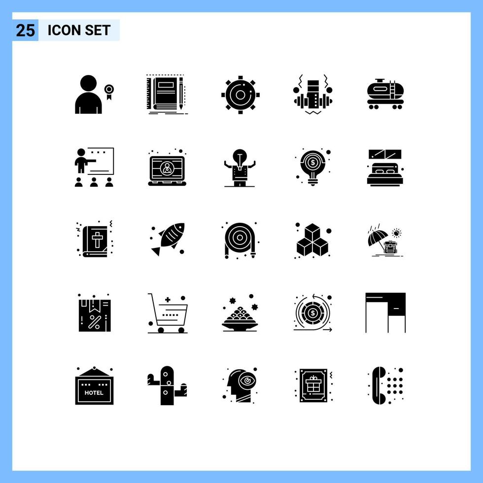 Modern Set of 25 Solid Glyphs and symbols such as oil gym sketching dumbbell page Editable Vector Design Elements