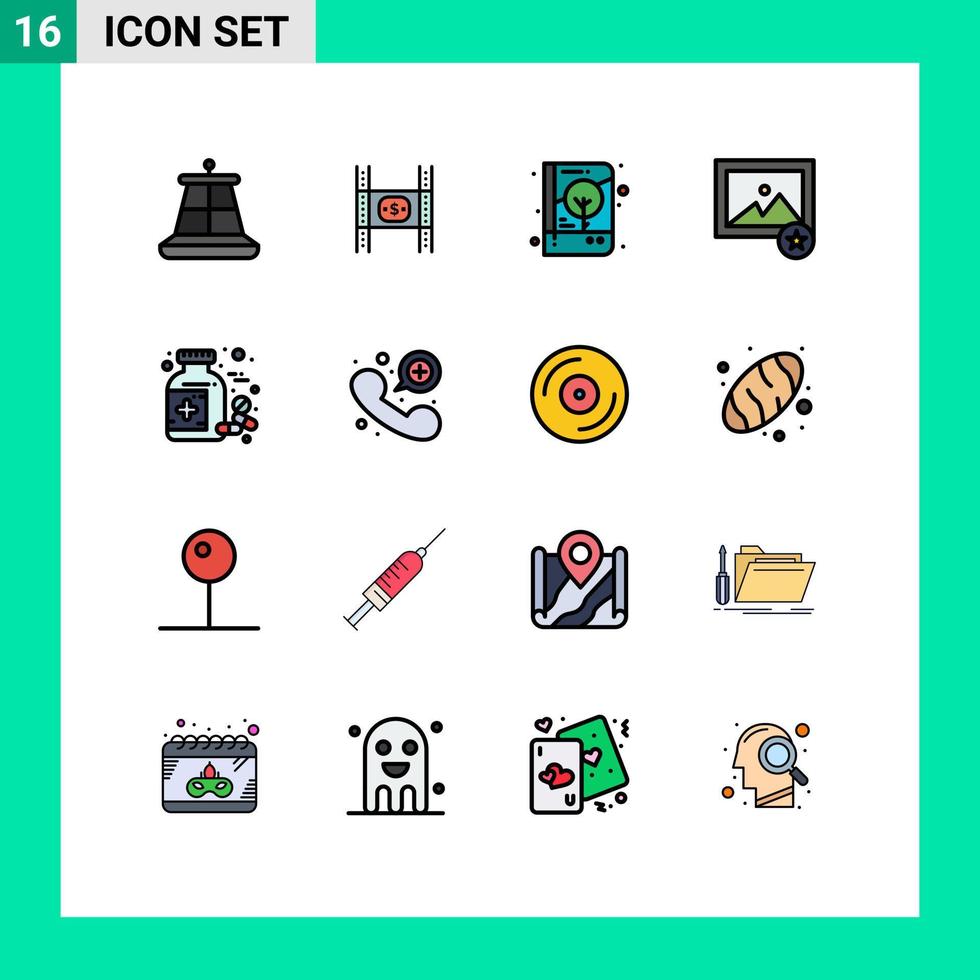 16 Universal Flat Color Filled Line Signs Symbols of medicine photo book image print Editable Creative Vector Design Elements