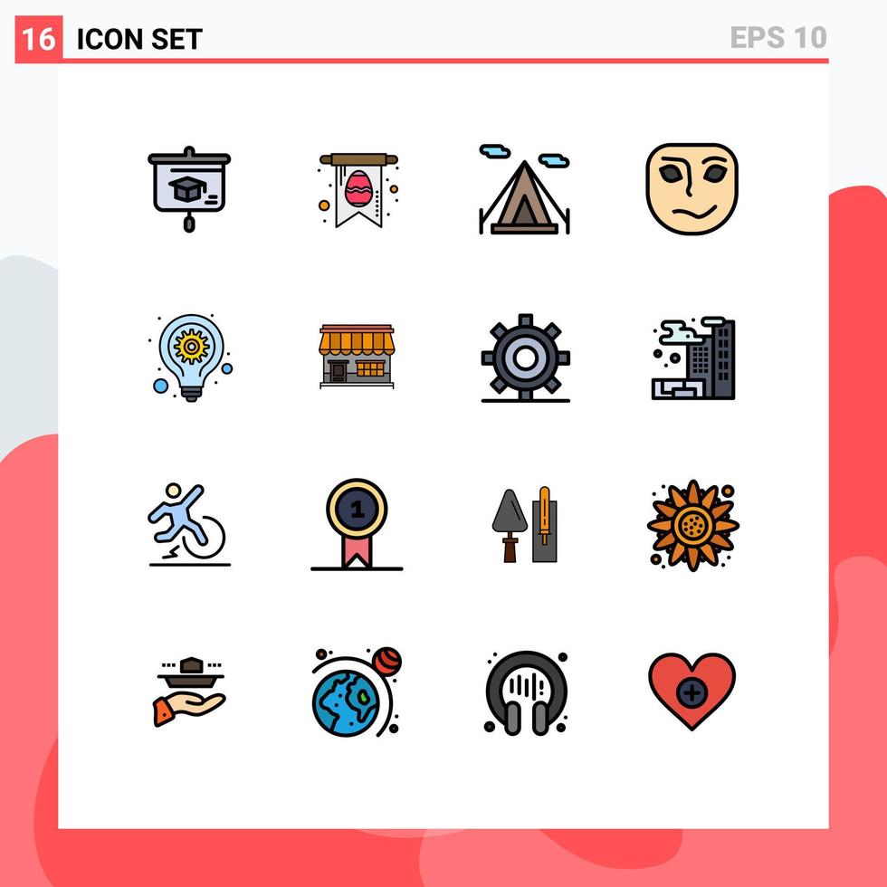 16 Creative Icons Modern Signs and Symbols of seo gear idea camping bulb face Editable Creative Vector Design Elements