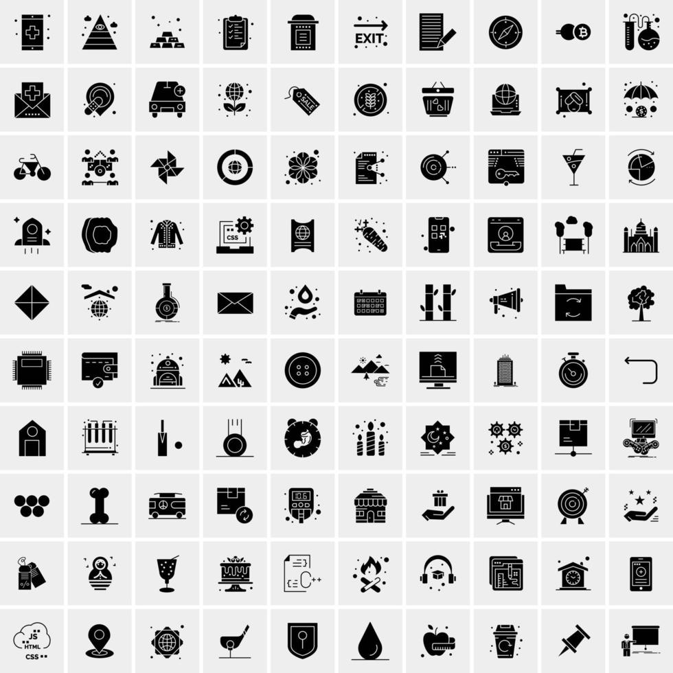 Set of 100 Universal Solid Icons vector