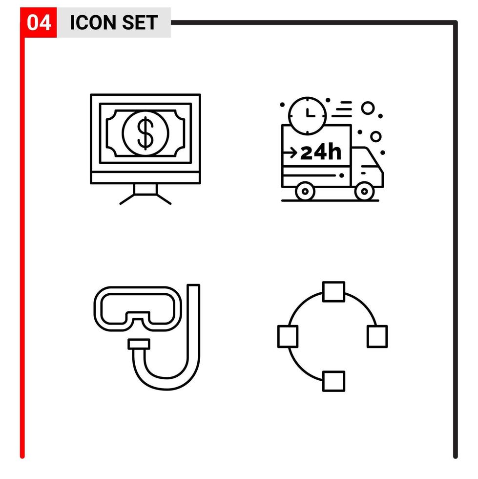 4 General Icons for website design print and mobile apps 4 Outline Symbols Signs Isolated on White Background 4 Icon Pack vector