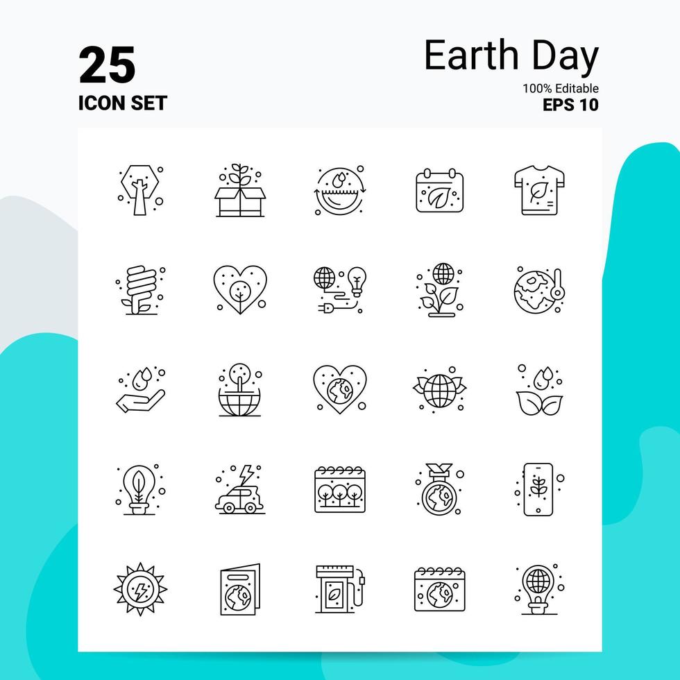 25 Earth Day Icon Set 100 Editable EPS 10 Files Business Logo Concept Ideas Line icon design vector