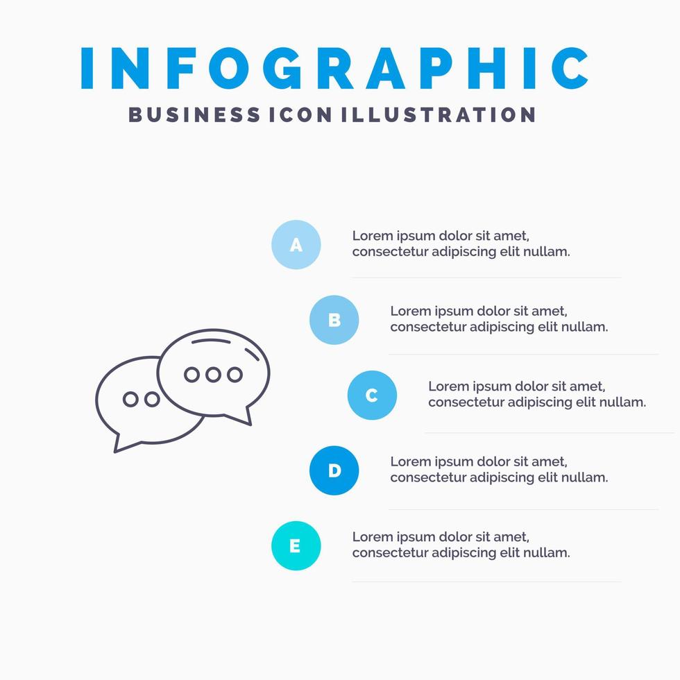 icono de línea de diálogo de conversación de chat con fondo de infografía de presentación de 5 pasos vector