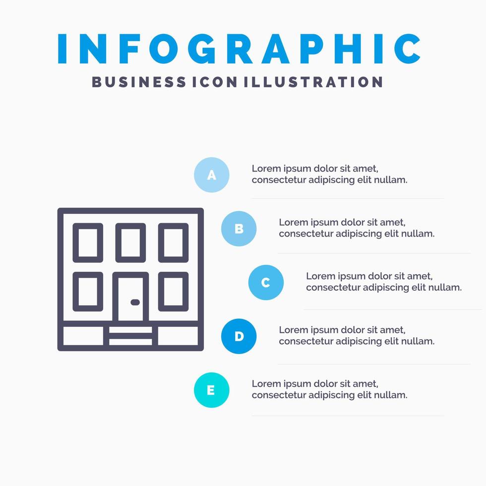 Building Home House Construction Line icon with 5 steps presentation infographics Background vector