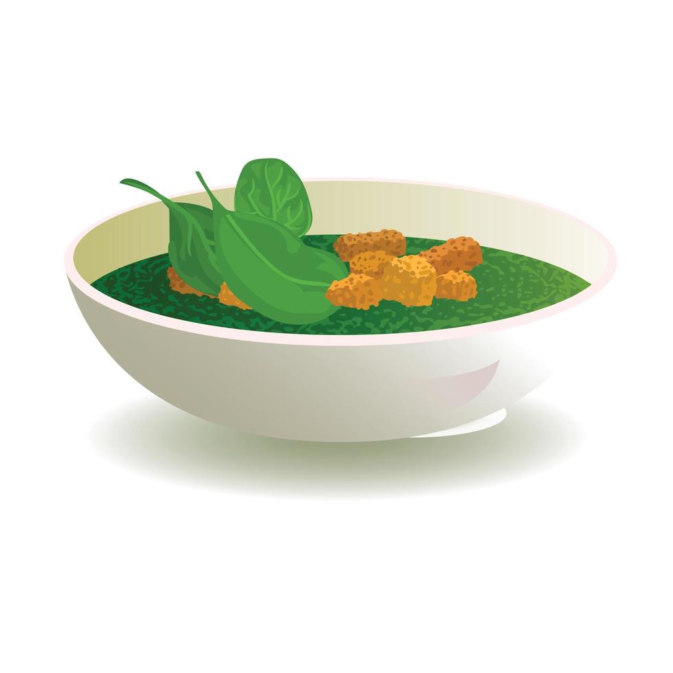 Spinach soup icon, cartoon style vector