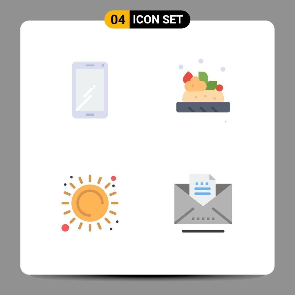 Flat Icon Pack of 4 Universal Symbols of phone sun huawei food heat Editable Vector Design Elements