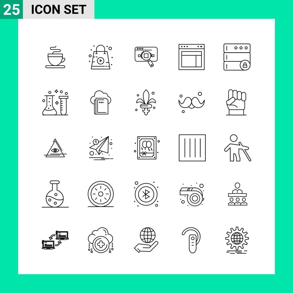 Pack of 25 Line Style Icon Set Outline Symbols for print Creative Signs Isolated on White Background 25 Icon Set Creative Black Icon vector background