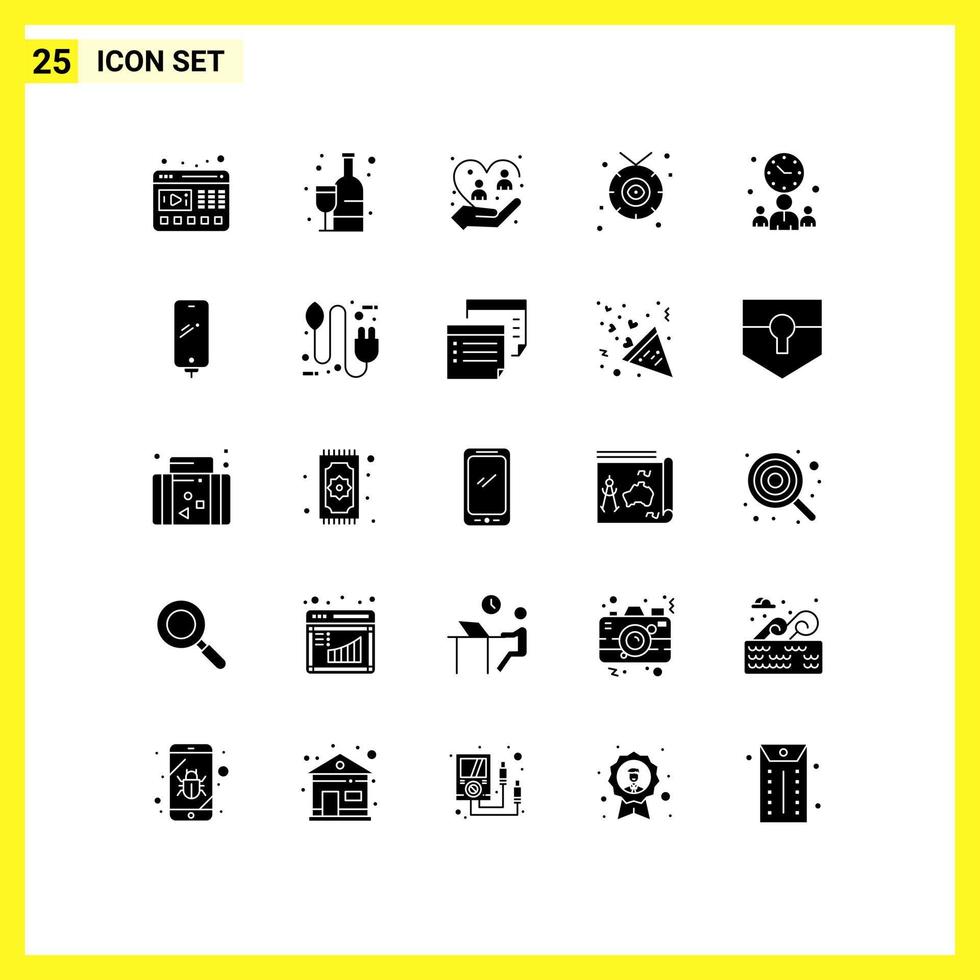 25 Universal Solid Glyphs Set for Web and Mobile Applications businessman necklace care cultures protection Editable Vector Design Elements