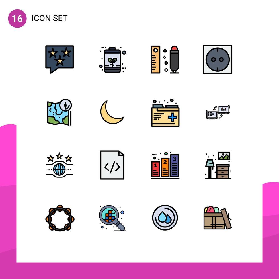 Group of 16 Flat Color Filled Lines Signs and Symbols for google socket energy electric pencil Editable Creative Vector Design Elements