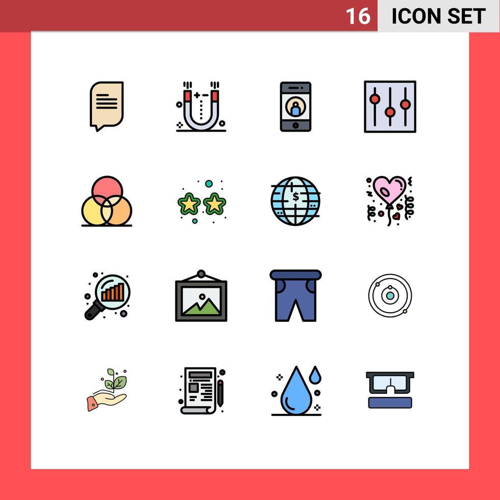 Pictogram Set of 16 Simple Flat Color Filled Lines of color setting friend interface basic Editable Creative Vector Design Elements