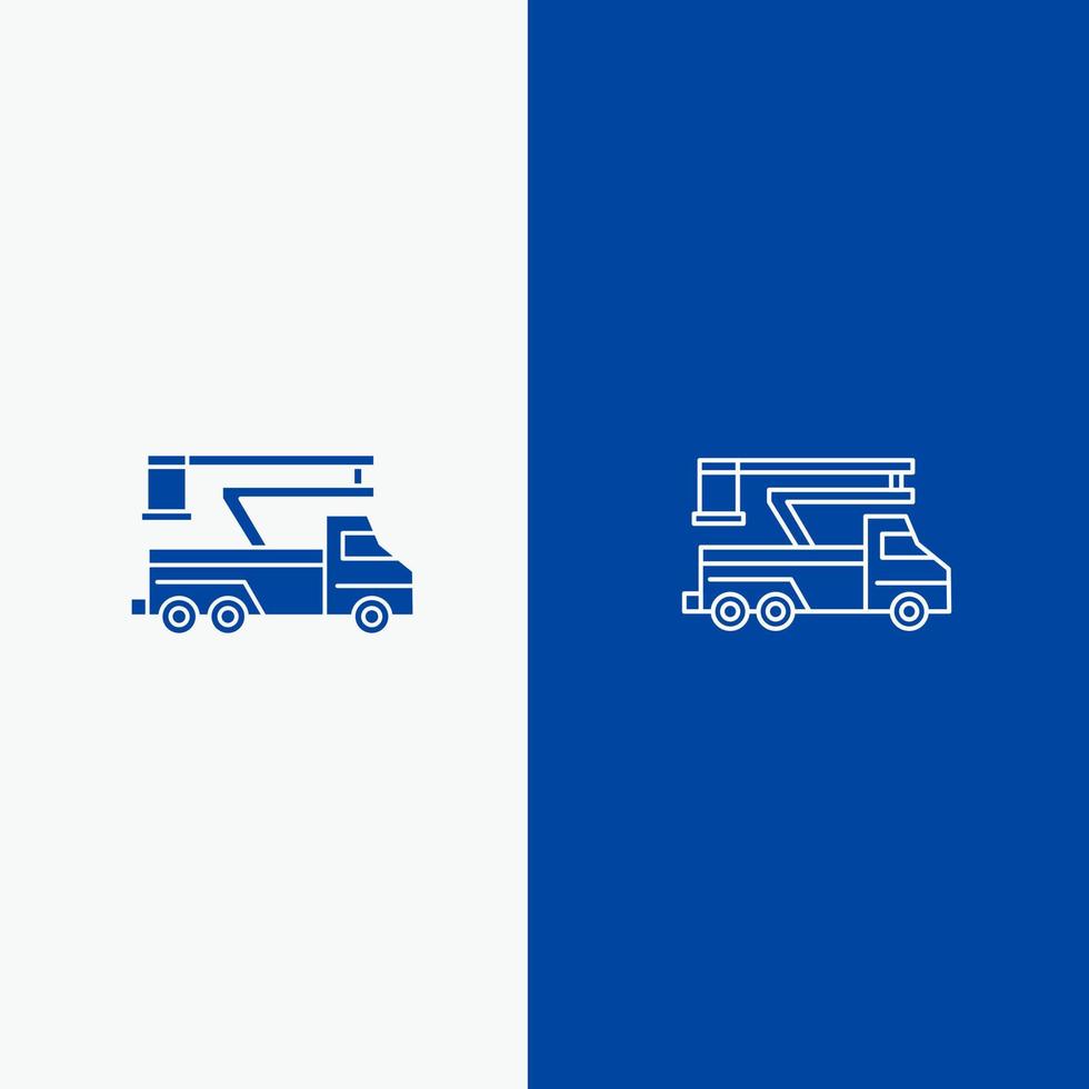 camión grúa elevación elevación línea de transporte y glifo icono sólido línea de bandera azul y glifo icono sólido bandera azul vector