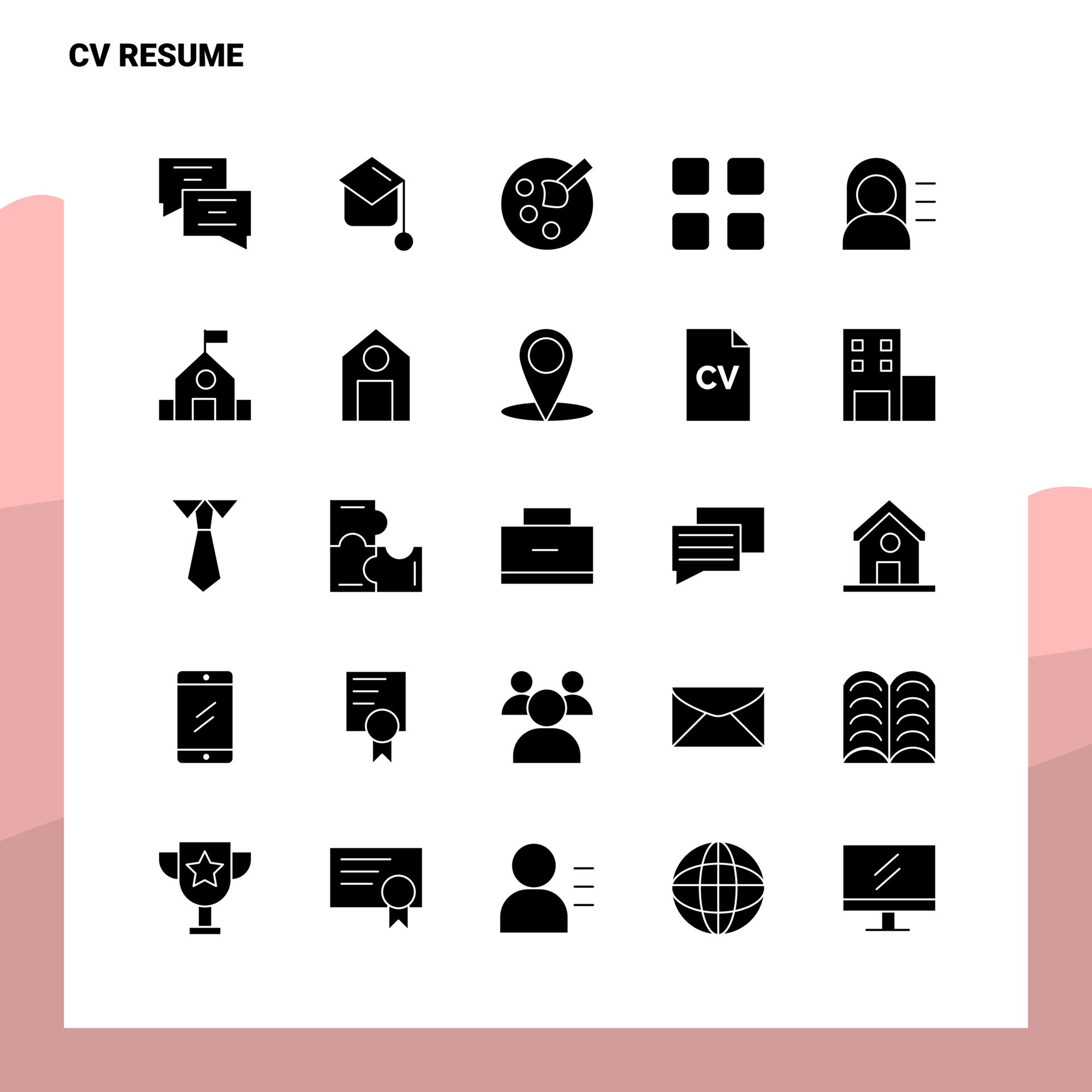25 CV Resume Icon set Solid Glyph - 25 Cv Resume Icon Set Solid Glyph Icon Illustration Template For Web And Mobile Ideas For Business Company Free Vector 