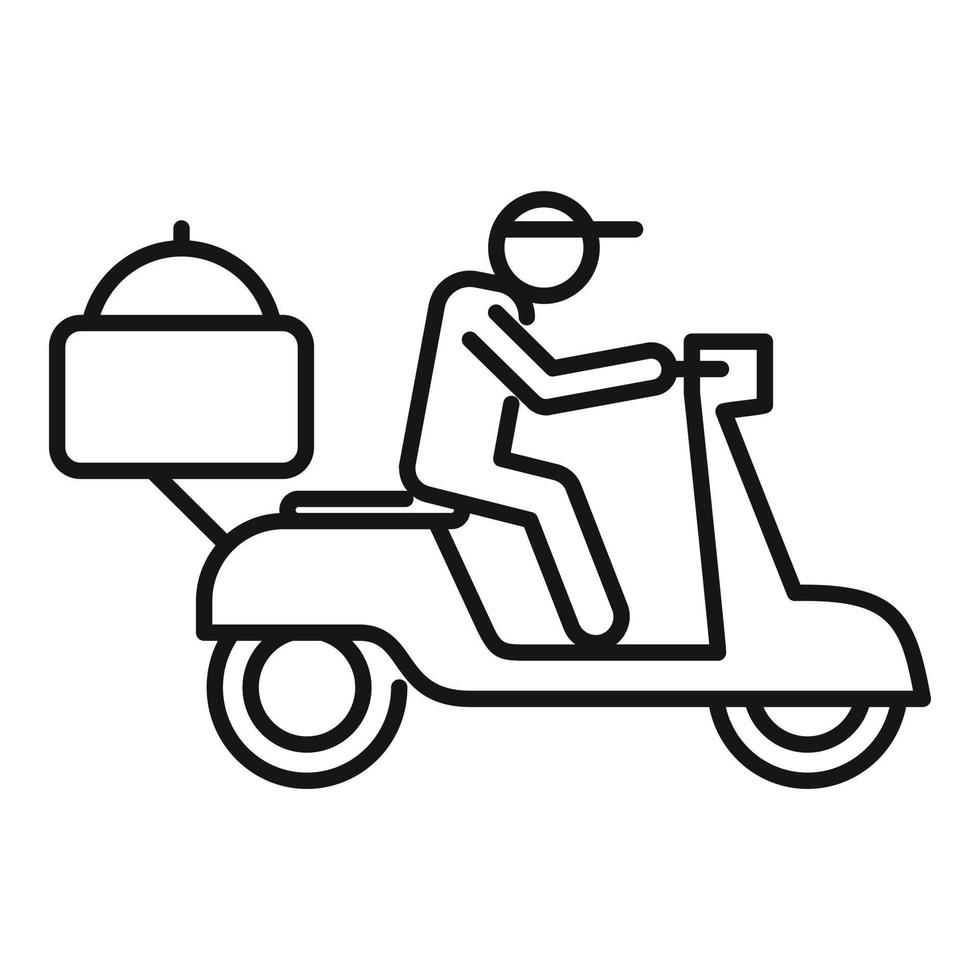 icono de entrega de comida en bicicleta, estilo de esquema vector