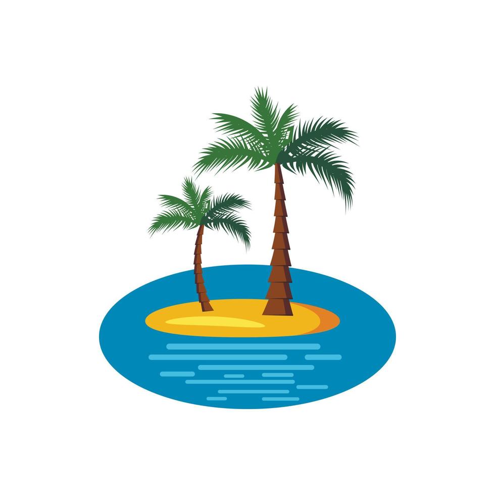 isla con icono de palmeras, estilo de dibujos animados vector