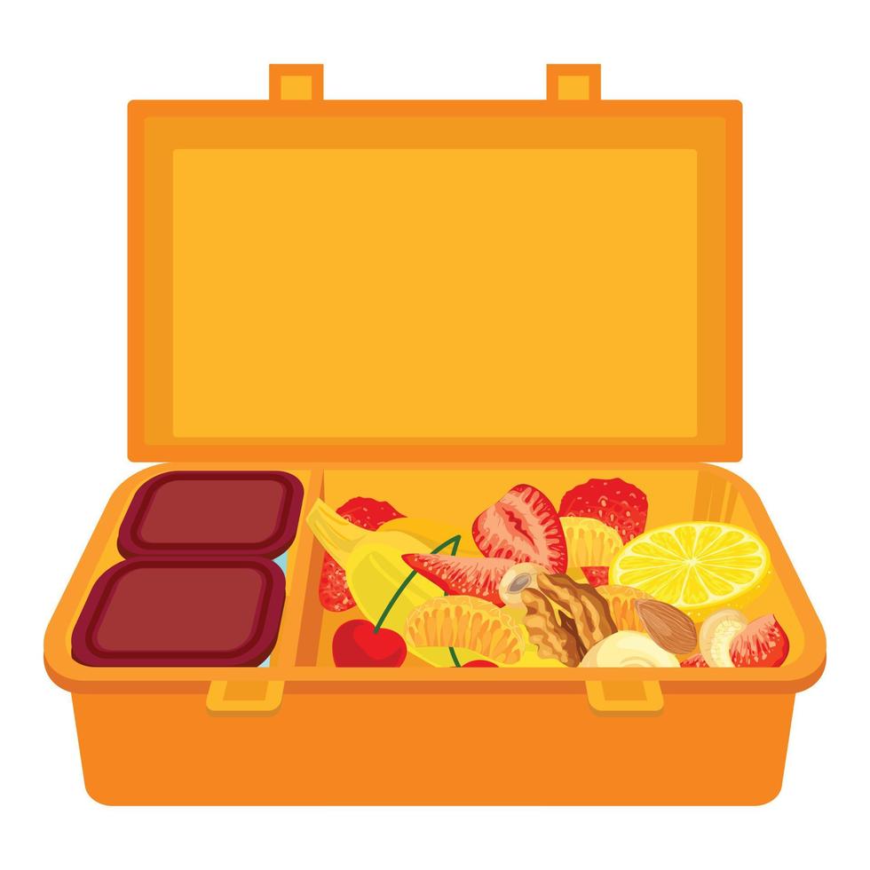Open lunchbox icon, cartoon style vector