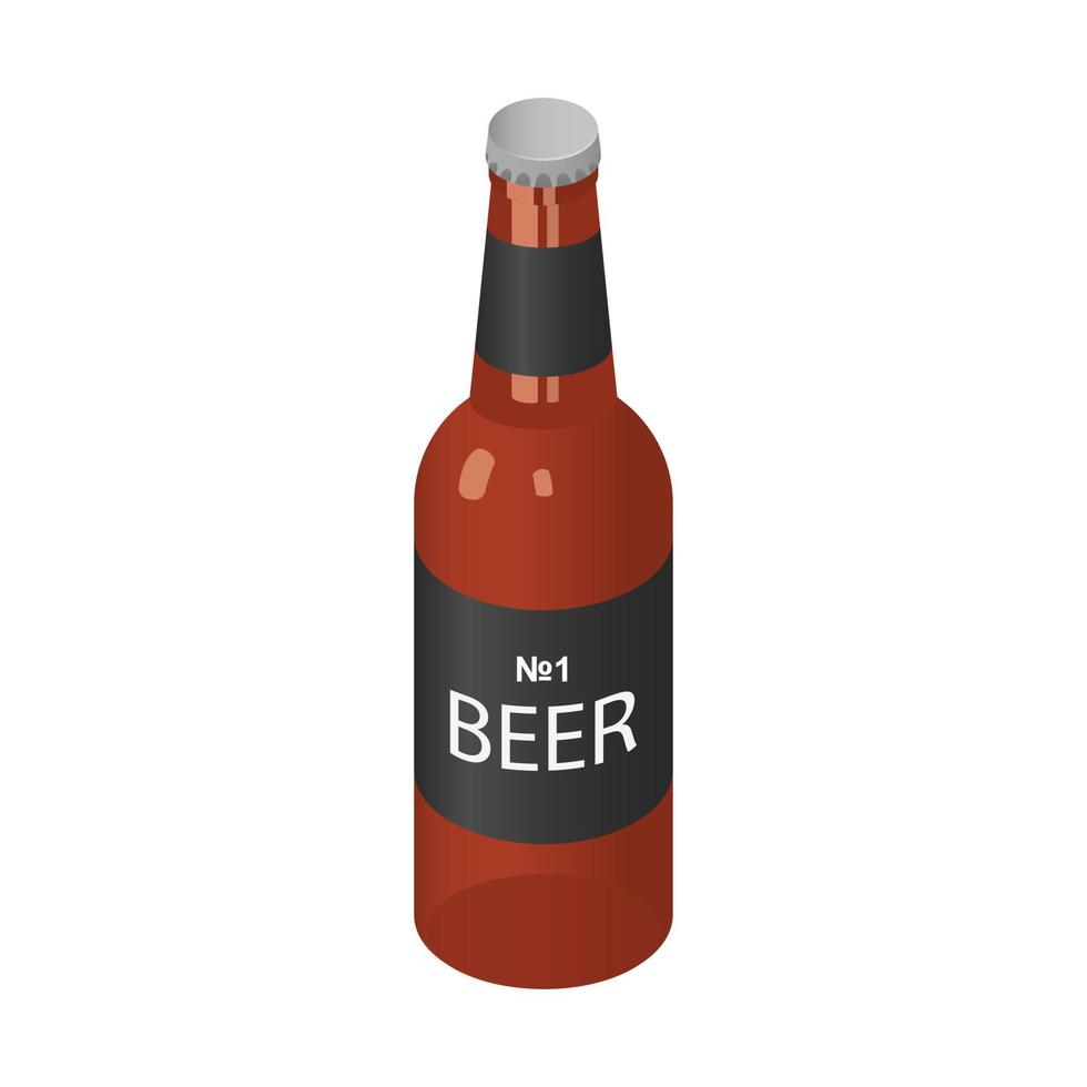 botella marrón de icono de cerveza, estilo isométrico vector