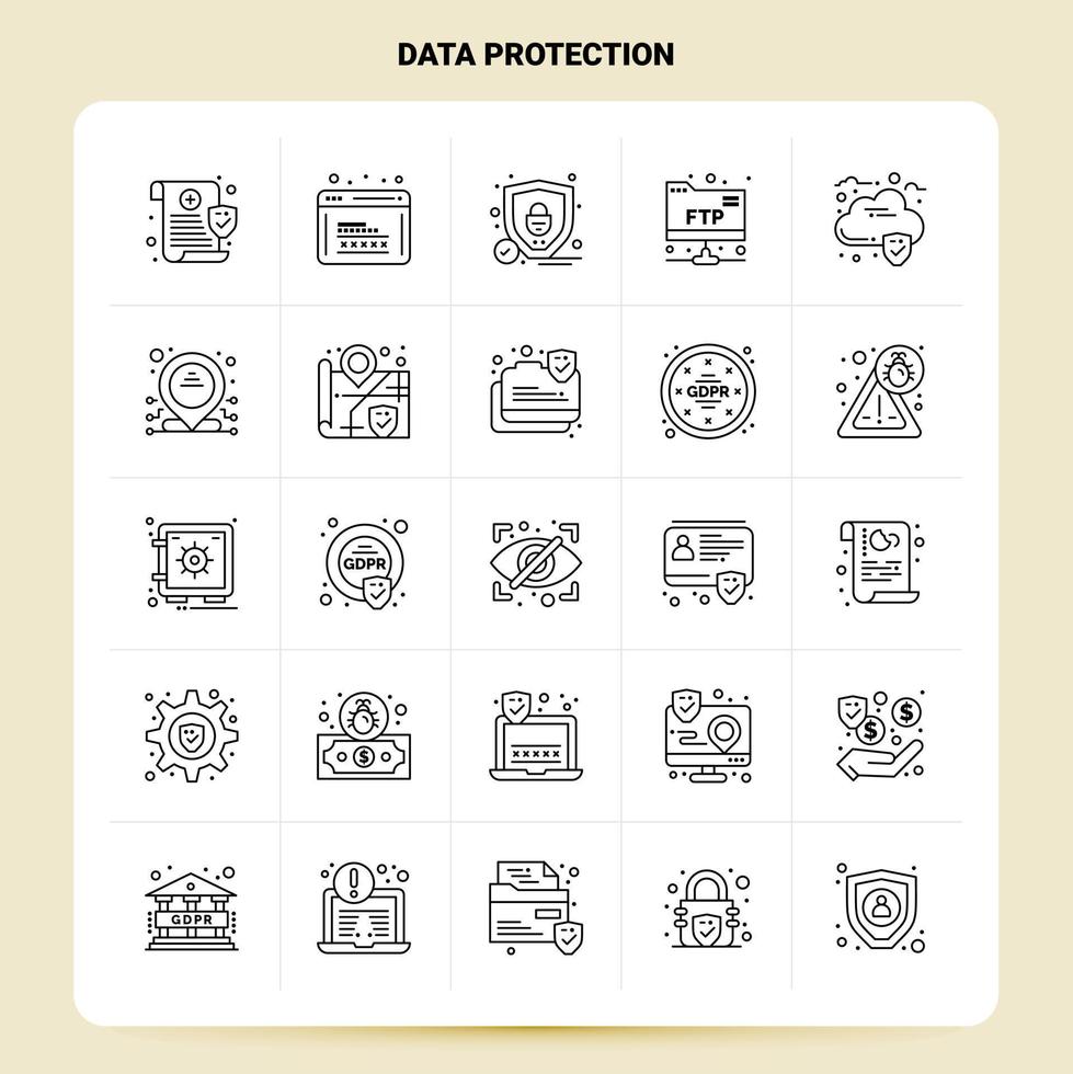 contorno 25 conjunto de iconos de protección de datos diseño de estilo de línea vectorial conjunto de iconos negros paquete de pictogramas lineales diseño de ideas de negocios web y móviles ilustración vectorial vector