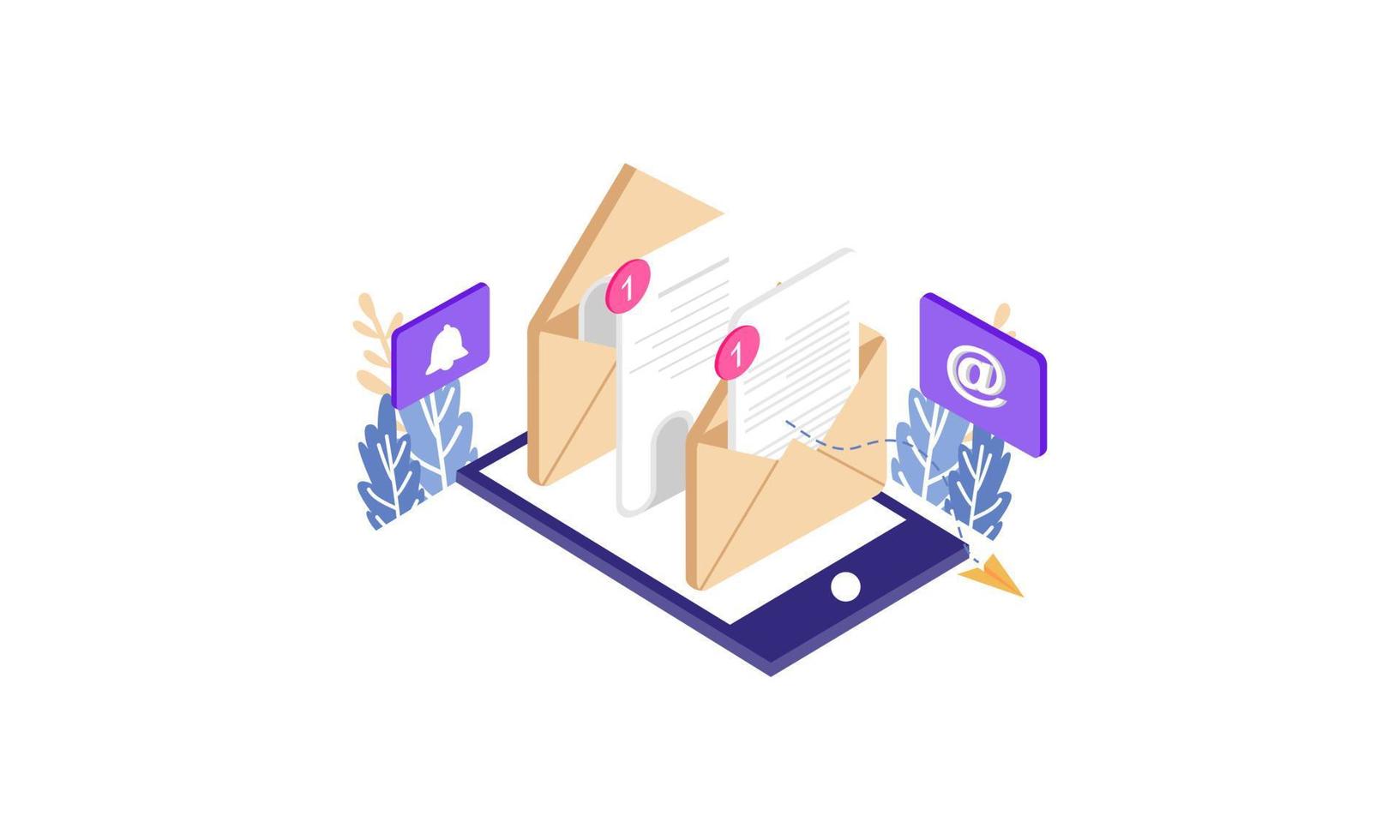 Email marketing isometric campaign vector illustration